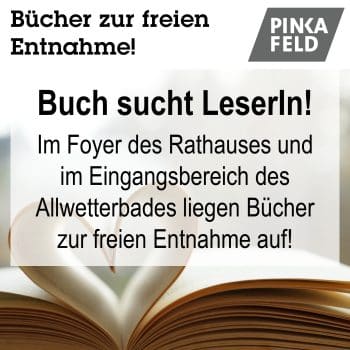 Rathaus und Allwetterbad Bücher zur freien Entnahme.